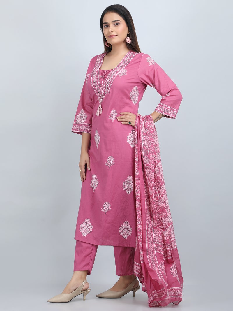 Shifory Floral Print Pink Kurta Set for Women - Image 3